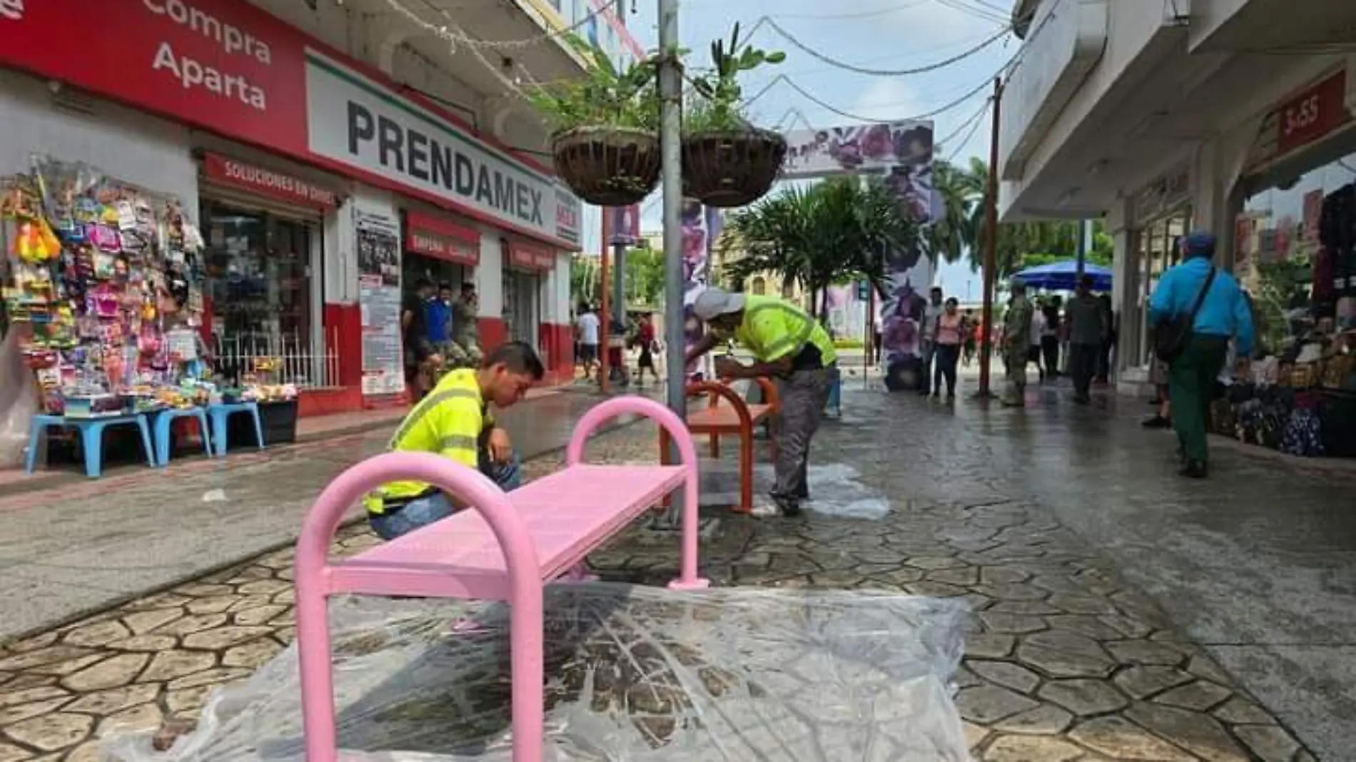 bancas en el sendero peatonal